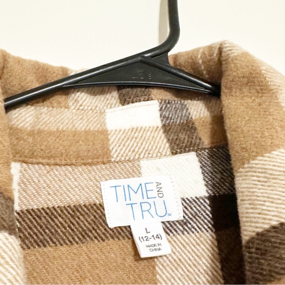 Time and Tru Long Line Plaid Button Down Flannel Shirt Jacket Shacket - Picture 3 of 5